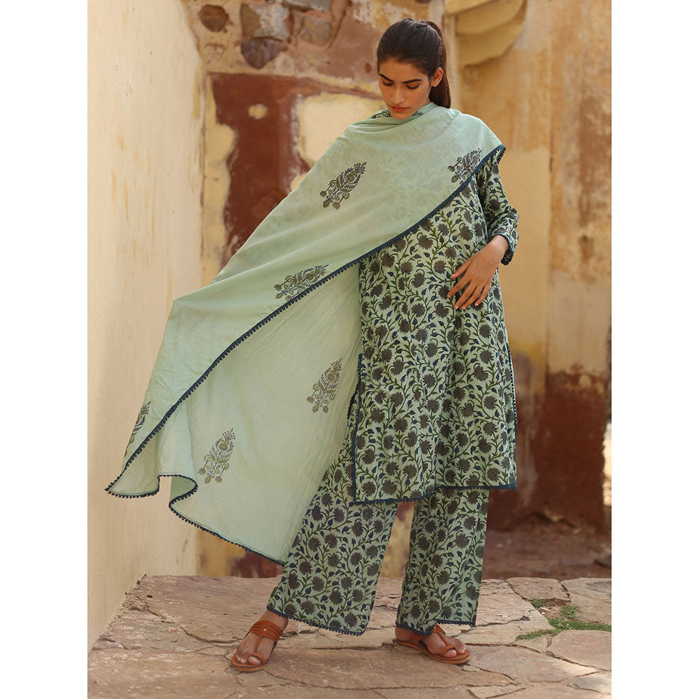 Gulabo Jaipur Blue Gular Kurta With Pant And Dupatta (Set Of 3)
