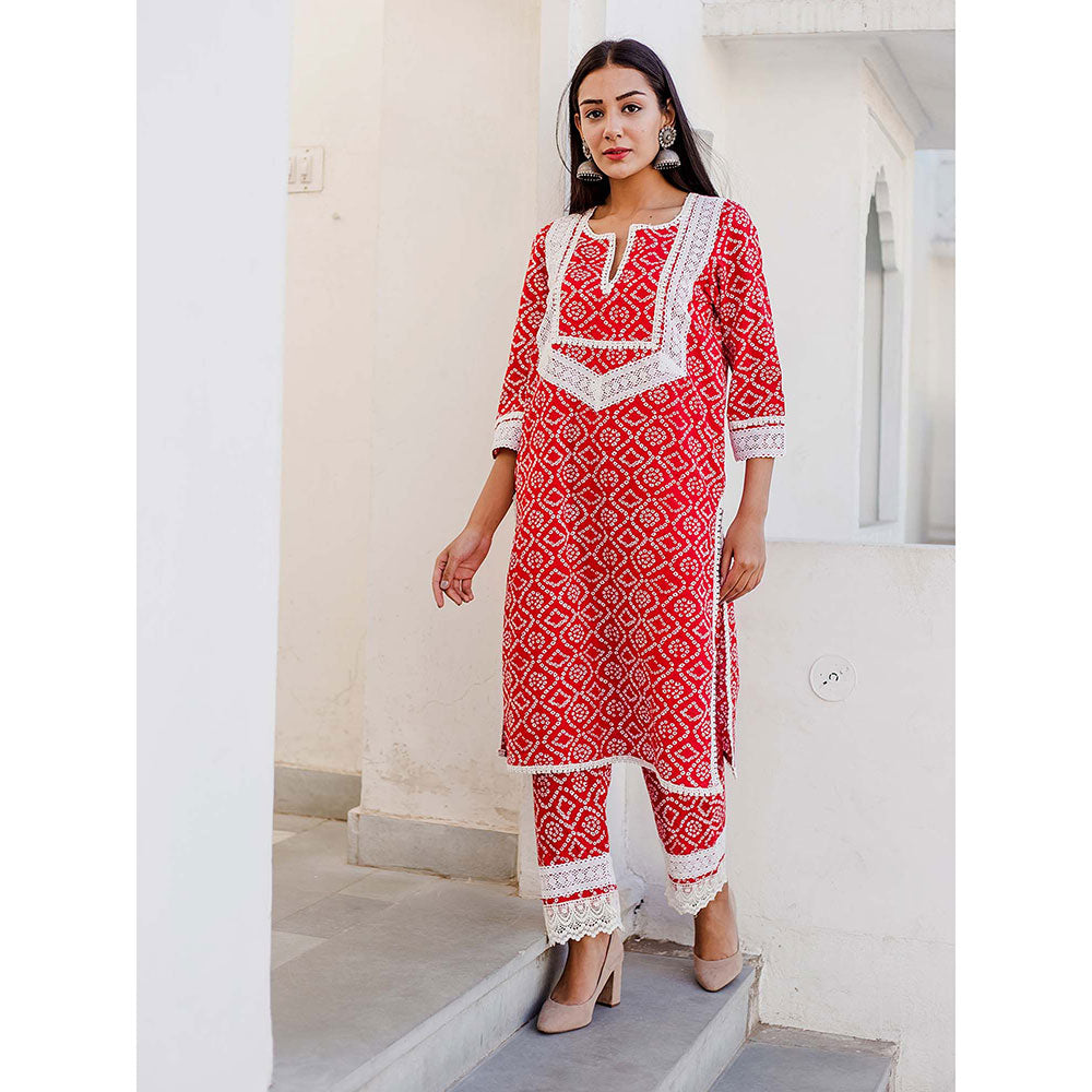 Gulabo Jaipur Baruni Red Straight Kurta And Pant (Set of 2)