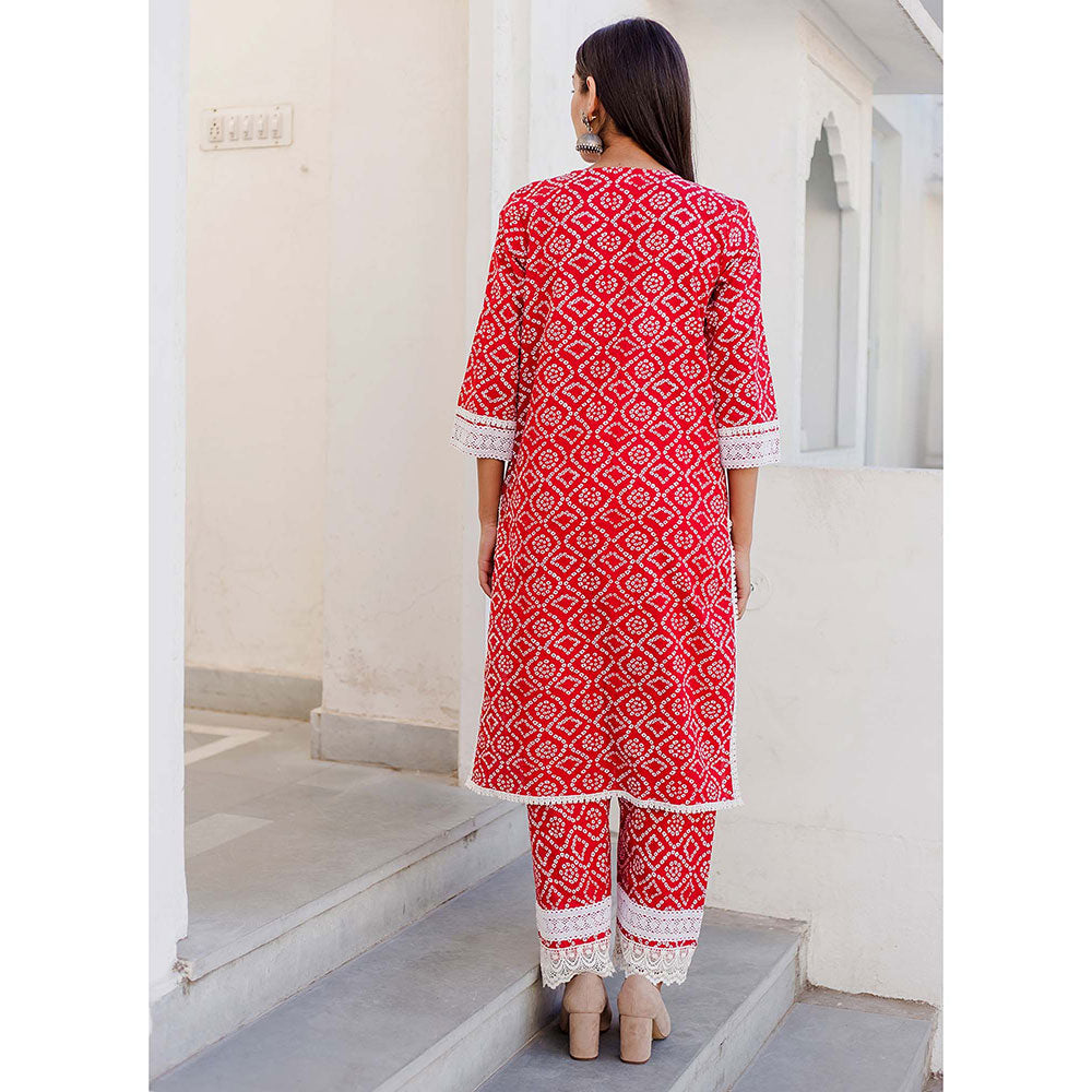 Gulabo Jaipur Baruni Red Straight Kurta And Pant (Set of 2)