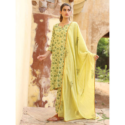 Gulabo Jaipur Green Gular Kurta With Pant And Dupatta (Set Of 3)