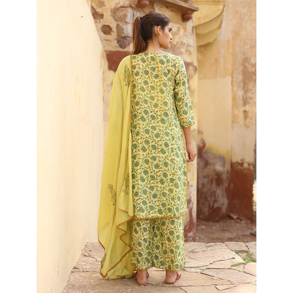 Gulabo Jaipur Green Gular Kurta With Pant And Dupatta (Set Of 3)