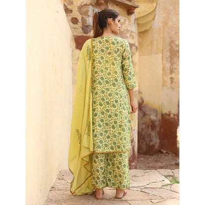 Gulabo Jaipur Green Gular Kurta With Pant And Dupatta (Set Of 3)