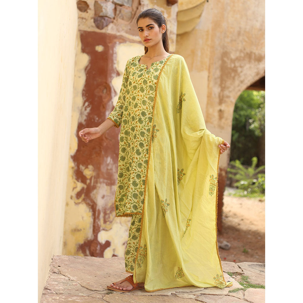 Gulabo Jaipur Green Gular Kurta With Pant And Dupatta (Set Of 3)