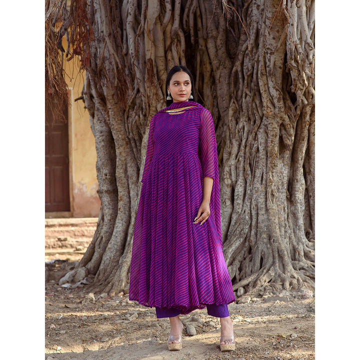 Gulabo Jaipur Rang Purple Anarkali And Pant With Dupatta (Set Of 3)
