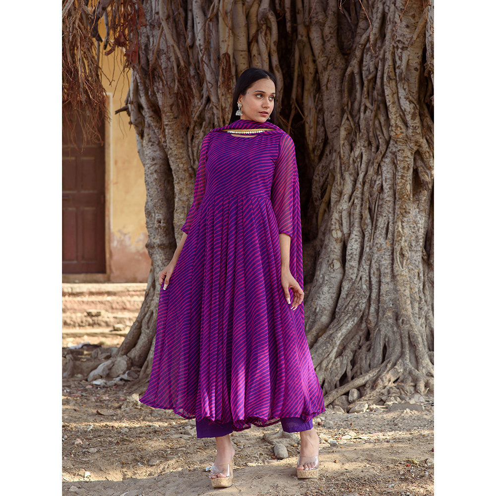 Gulabo Jaipur Rang Purple Anarkali And Pant With Dupatta (Set Of 3)
