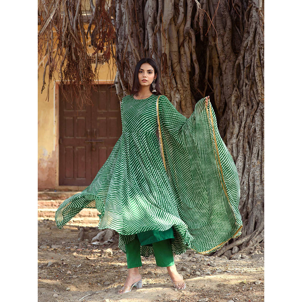 Gulabo Jaipur Rang Green Anarkali And Pant With Dupatta (Set Of 3)