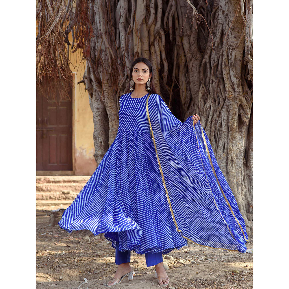Gulabo Jaipur Rang Blue Anarkali And Pant With Dupatta (Set Of 3)