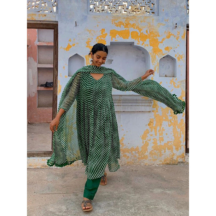 Gulabo Jaipur Rang Green Straight Kurta And Pant With Inner & Dupatta (Set Of 4)