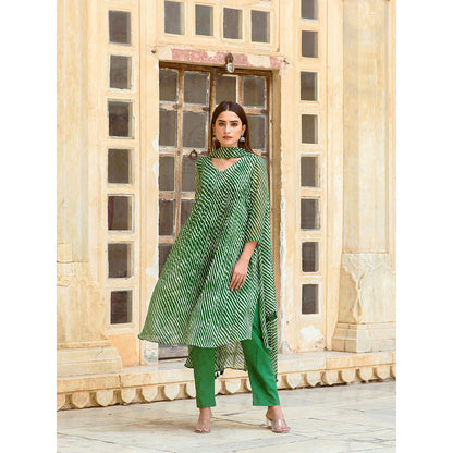 Gulabo Jaipur Rang Green Straight Kurta And Pant With Inner & Dupatta (Set Of 4)