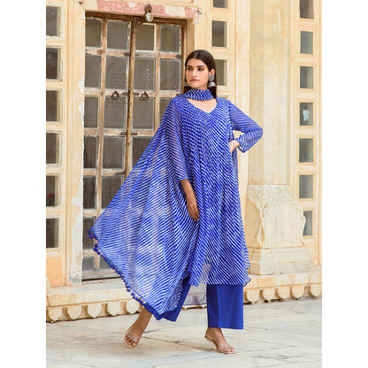 Gulabo Jaipur Rang Blue Straight Kurta And Pant With Inner & Dupatta (Set Of 4)