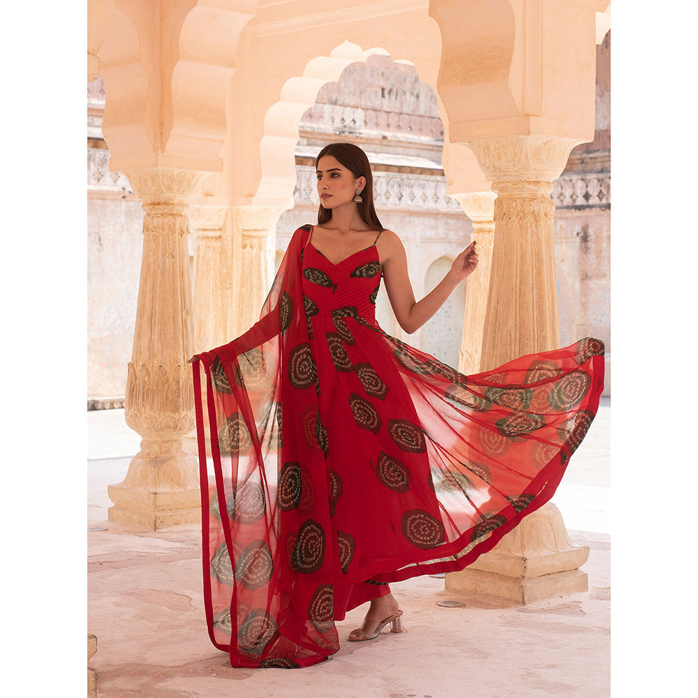 Gulabo Jaipur Ehsaas Red Anarkali And Pant With Dupatta (Set Of 3)