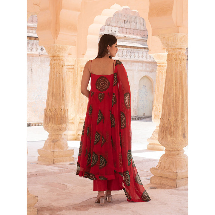 Gulabo Jaipur Ehsaas Red Anarkali And Pant With Dupatta (Set Of 3)