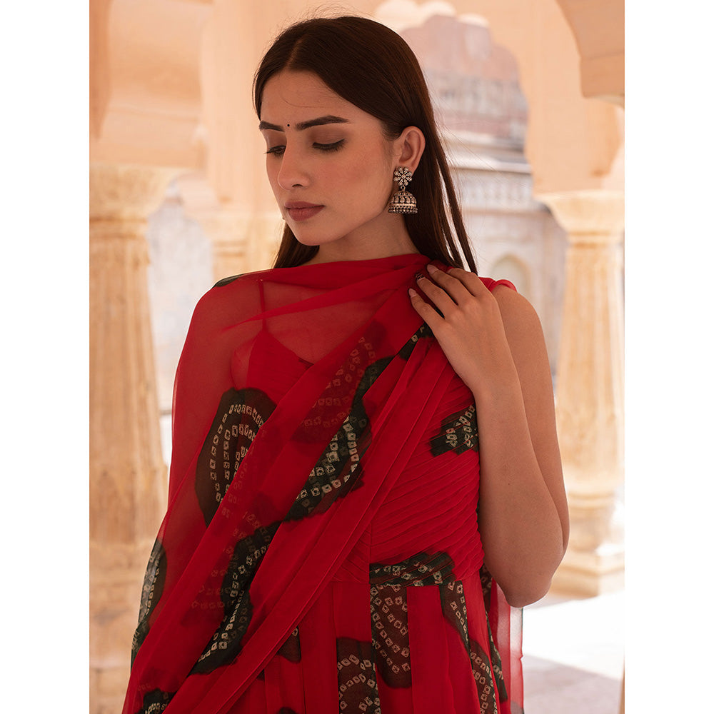 Gulabo Jaipur Ehsaas Red Anarkali And Pant With Dupatta (Set Of 3)