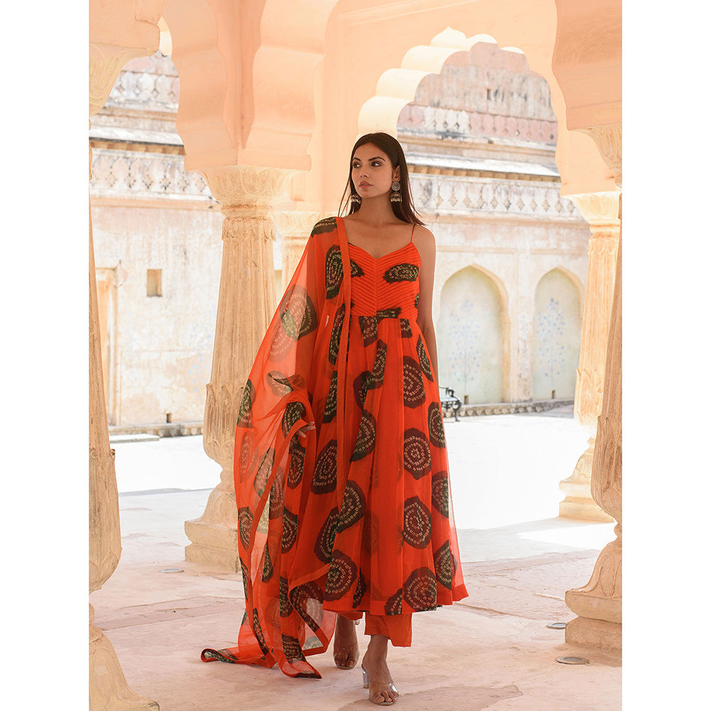 Gulabo Jaipur Ehsaas Orange Anarkali And Pant With Dupatta (Set Of 3)