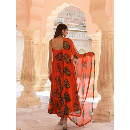 Gulabo Jaipur Ehsaas Orange Anarkali And Pant With Dupatta (Set Of 3)