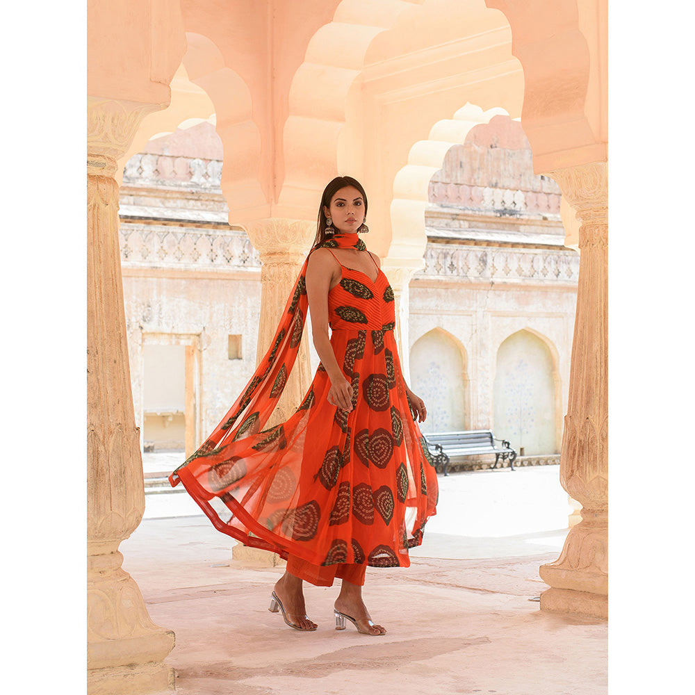 Gulabo Jaipur Ehsaas Orange Anarkali And Pant With Dupatta (Set Of 3)