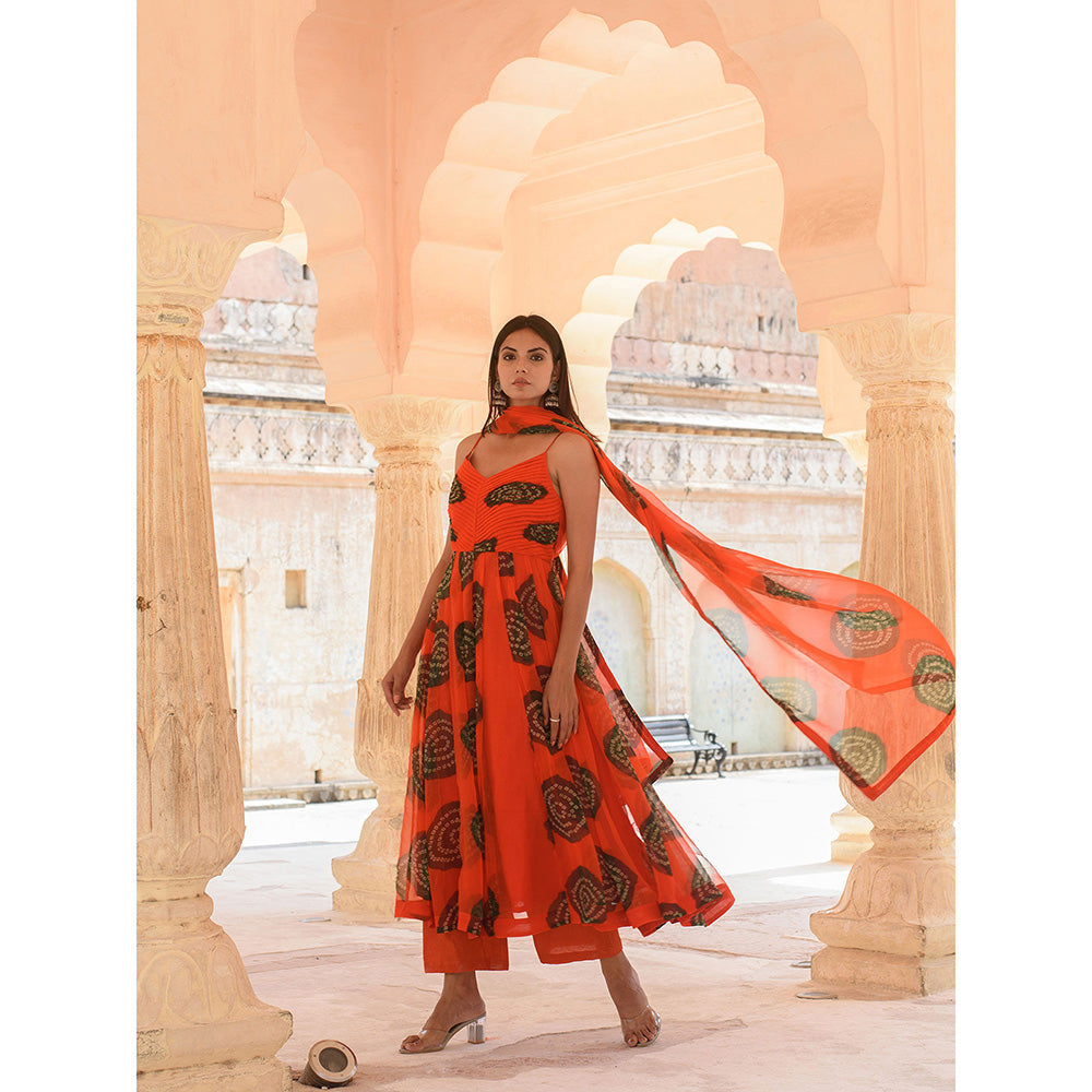 Gulabo Jaipur Ehsaas Orange Anarkali And Pant With Dupatta (Set Of 3)