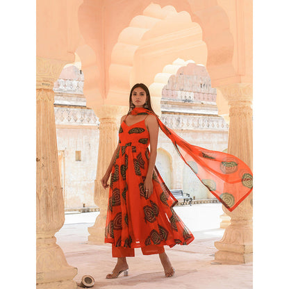 Gulabo Jaipur Ehsaas Orange Anarkali And Pant With Dupatta (Set Of 3)
