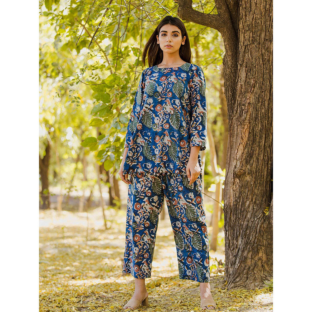 Gulabo Jaipur Morbagh Blue Kurta And Pant (Set Of 2)