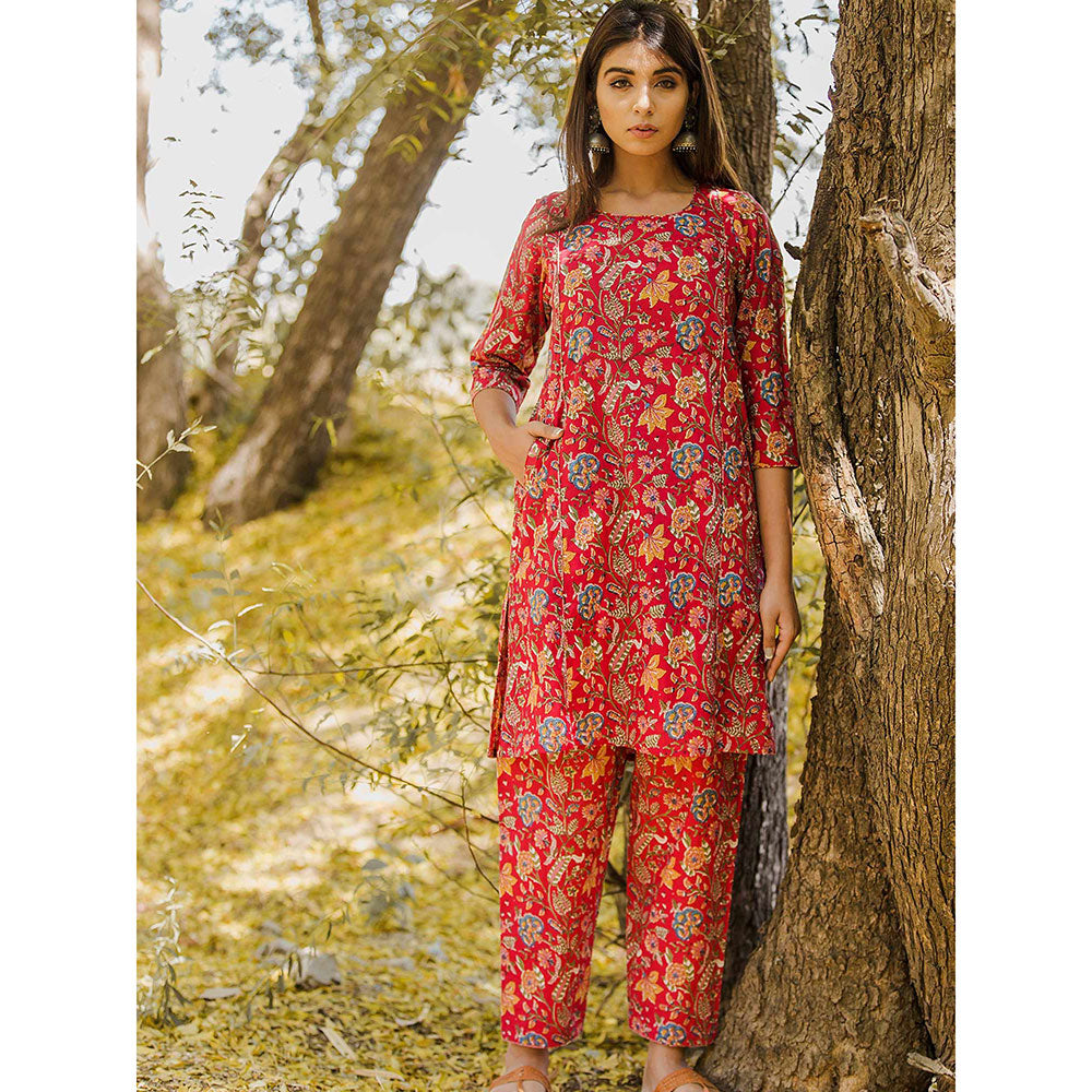 Gulabo Jaipur Roza Red Kurta And Pant (Set Of 2)