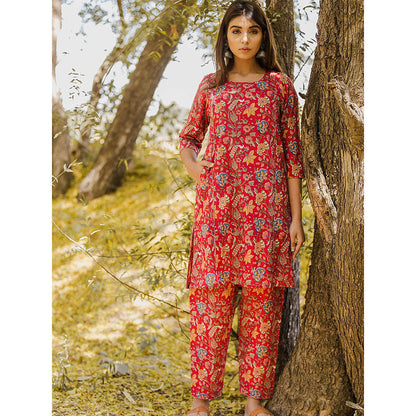 Gulabo Jaipur Roza Red Kurta And Pant (Set Of 2)