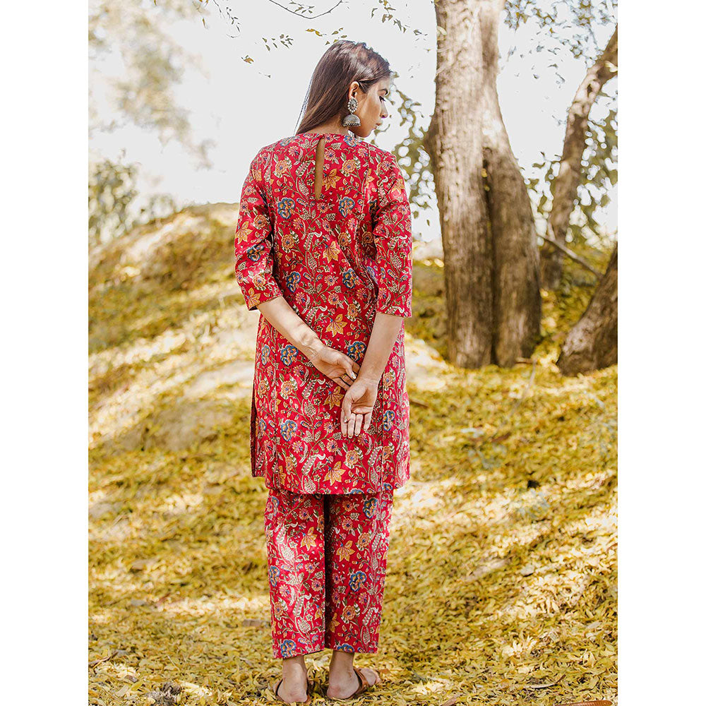 Gulabo Jaipur Roza Red Kurta And Pant (Set Of 2)