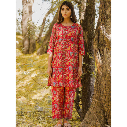 Gulabo Jaipur Roza Red Kurta And Pant (Set Of 2)