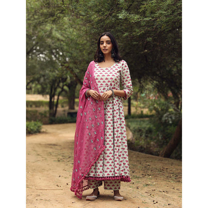 Gulabo Jaipur Padmini Pink Anarkali And Pant With Dupatta (Set of 3)