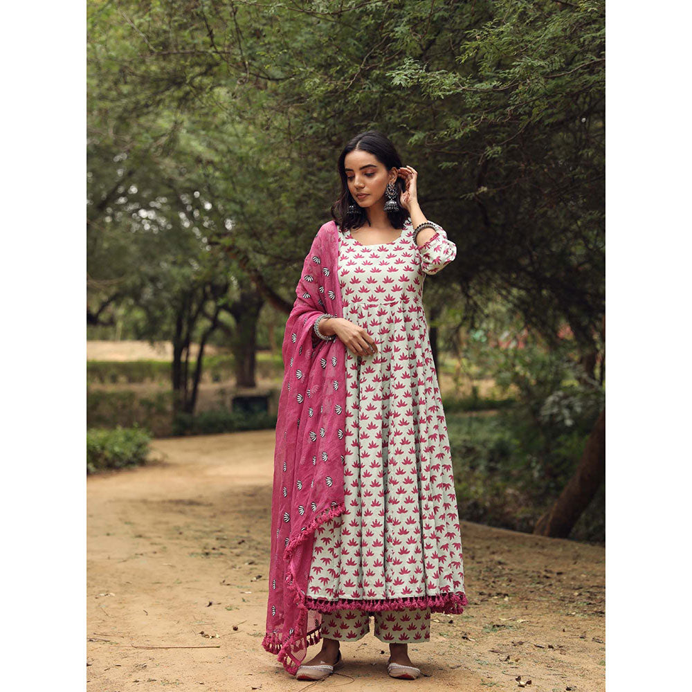 Gulabo Jaipur Padmini Pink Anarkali And Pant With Dupatta (Set of 3)