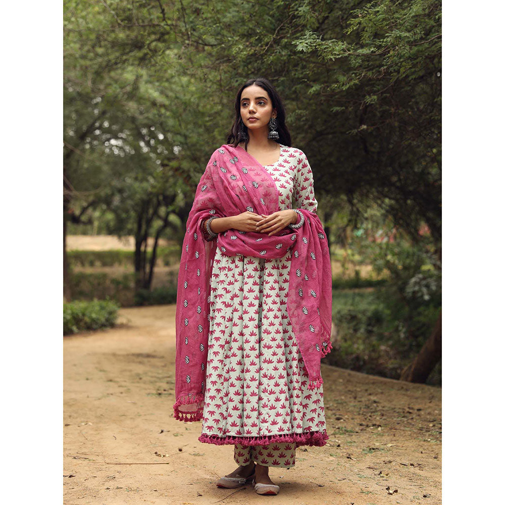 Gulabo Jaipur Padmini Pink Anarkali And Pant With Dupatta (Set of 3)