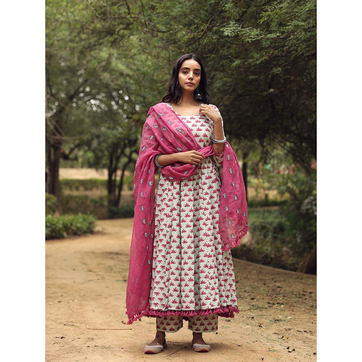 Gulabo Jaipur Padmini Pink Anarkali And Pant With Dupatta (Set of 3)