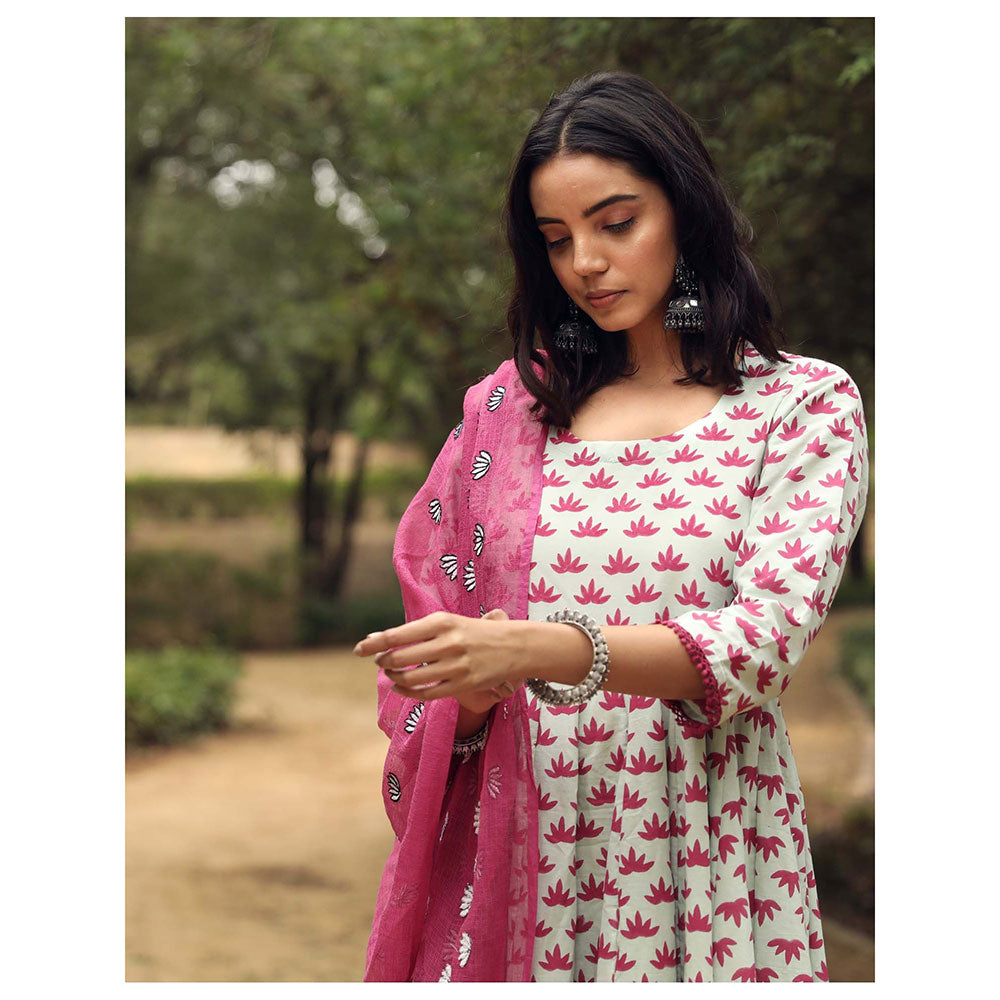 Gulabo Jaipur Padmini Pink Anarkali And Pant With Dupatta (Set of 3)