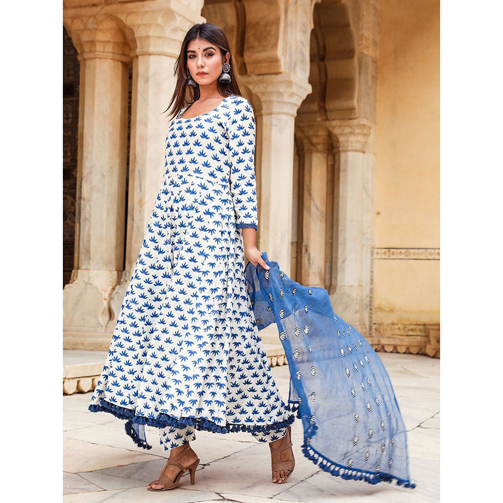 Gulabo Jaipur Padmini Blue Anarkali And Pant With Dupatta (Set of 3)
