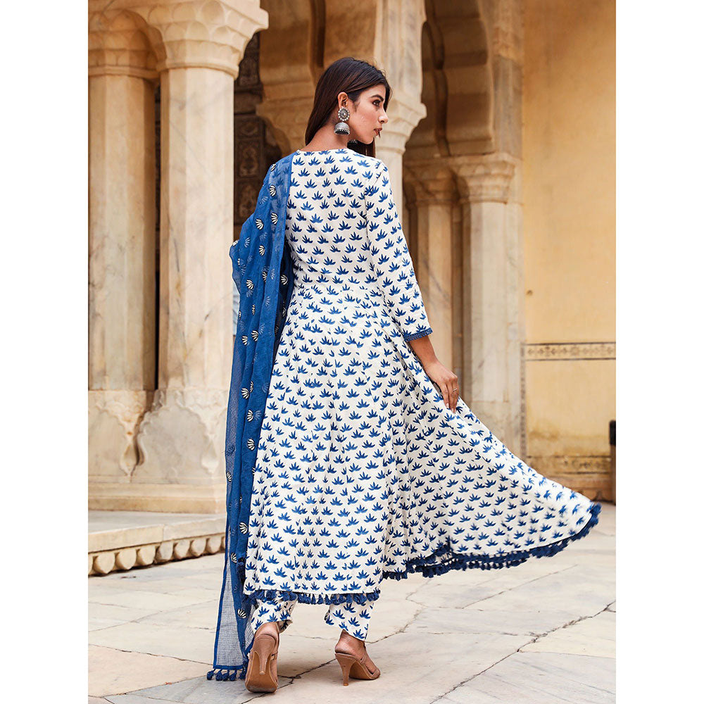 Gulabo Jaipur Padmini Blue Anarkali And Pant With Dupatta (Set of 3)
