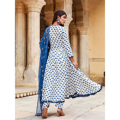 Gulabo Jaipur Padmini Blue Anarkali And Pant With Dupatta (Set of 3)