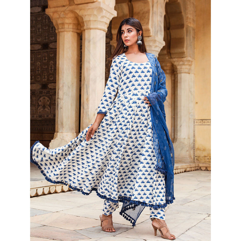 Gulabo Jaipur Padmini Blue Anarkali And Pant With Dupatta (Set of 3)