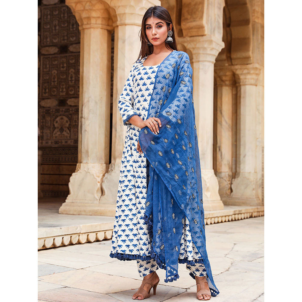 Gulabo Jaipur Padmini Blue Anarkali And Pant With Dupatta (Set of 3)
