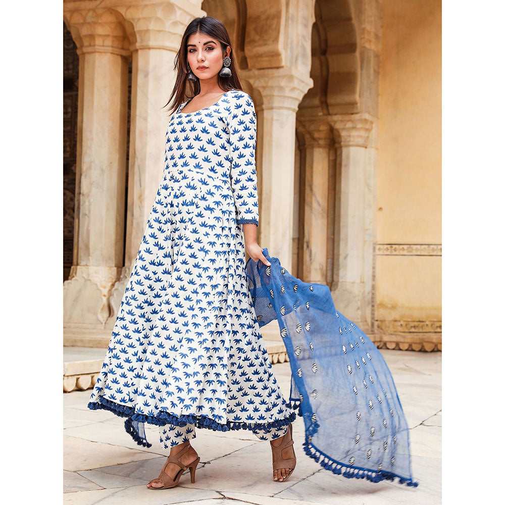 Gulabo Jaipur Padmini Blue Anarkali And Pant With Dupatta (Set of 3)