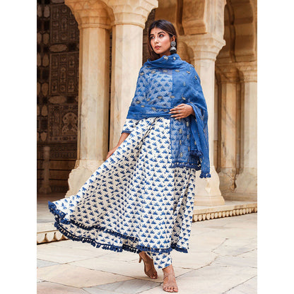 Gulabo Jaipur Padmini Blue Anarkali And Pant With Dupatta (Set of 3)