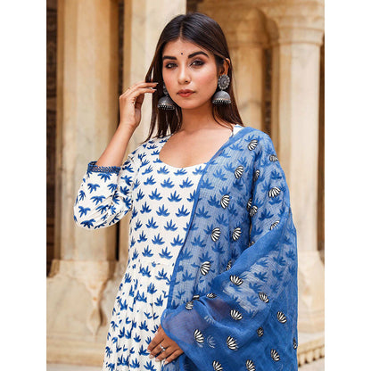 Gulabo Jaipur Padmini Blue Anarkali And Pant With Dupatta (Set of 3)