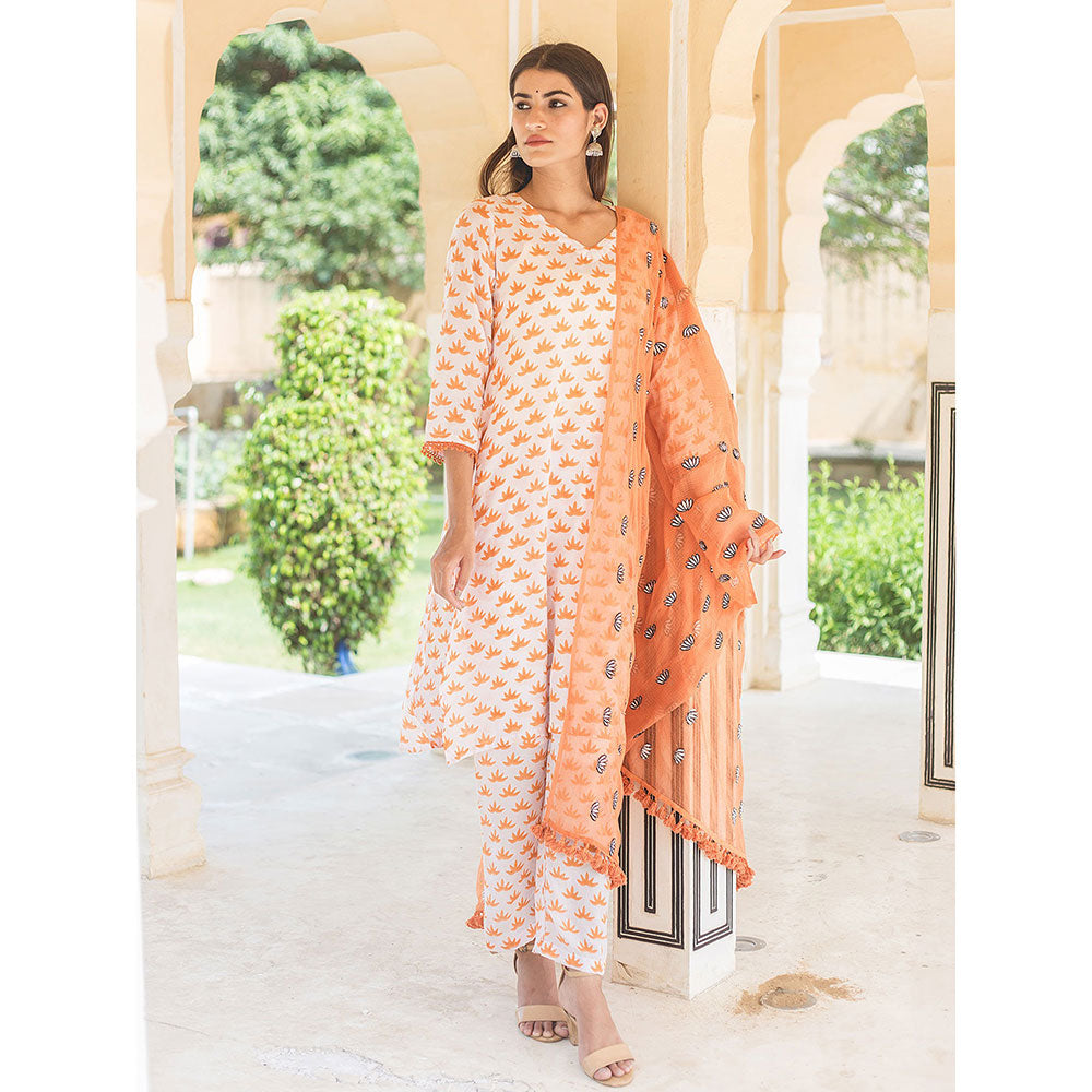 Gulabo Jaipur Padmini Orange Straight Kurta And Pant With Dupatta (Set of 3)