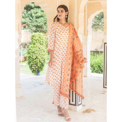 Gulabo Jaipur Padmini Orange Straight Kurta And Pant With Dupatta (Set of 3)