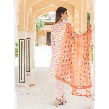 Gulabo Jaipur Padmini Orange Straight Kurta And Pant With Dupatta (Set of 3)