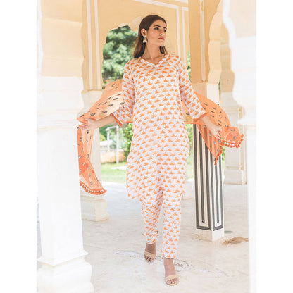 Gulabo Jaipur Padmini Orange Straight Kurta And Pant With Dupatta (Set of 3)