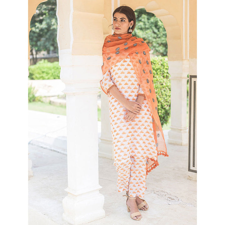 Gulabo Jaipur Padmini Orange Straight Kurta And Pant With Dupatta (Set of 3)