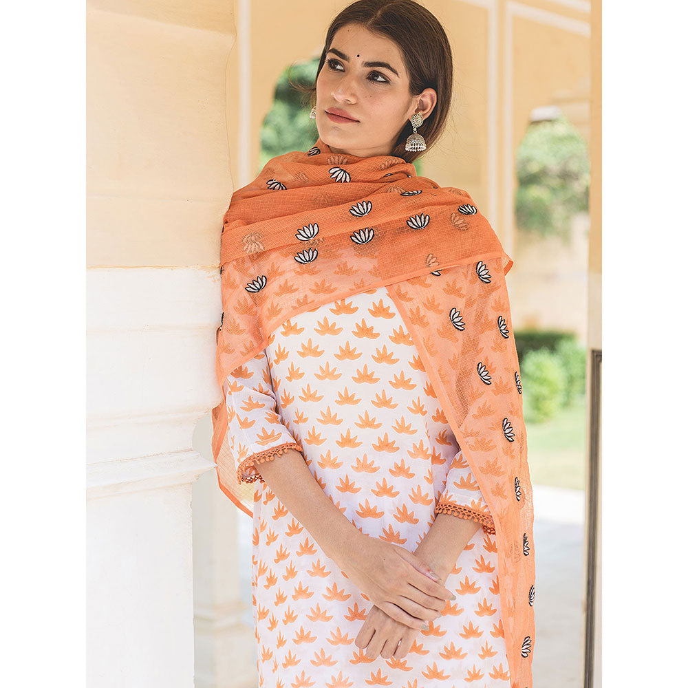 Gulabo Jaipur Padmini Orange Straight Kurta And Pant With Dupatta (Set of 3)