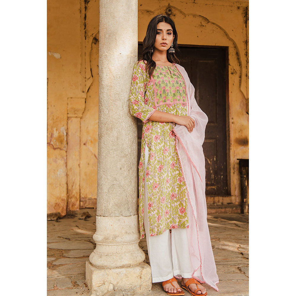 Gulabo Jaipur Lata Jaal Straight Kurta And Pant With Dupatta (Set of 3)