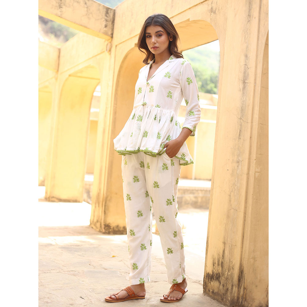 Gulabo Jaipur Saira White Top And Pant (Set of 2)