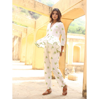 Gulabo Jaipur Saira White Top And Pant (Set of 2)