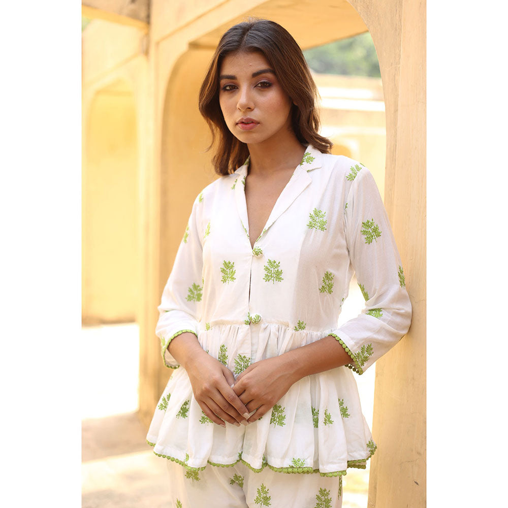 Gulabo Jaipur Saira White Top And Pant (Set of 2)